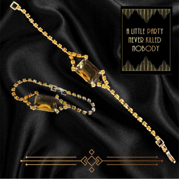 Art Deco Gold Rhinestone Bracelet Set | Gatsby Glam Jewelry | Vintage-Inspired - Picture 1 of 7